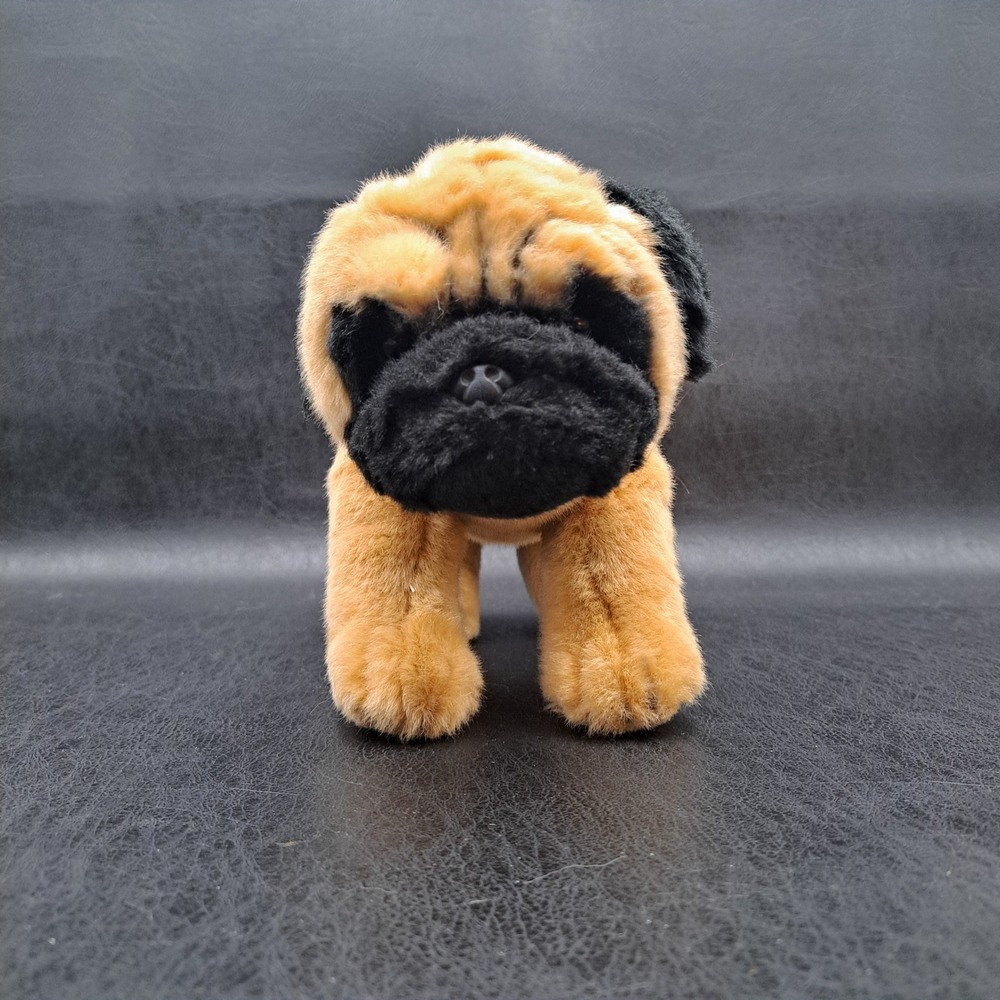 Demdaco Pug Dog Plush Realistic Tan Black‎ Stuffed Animal
